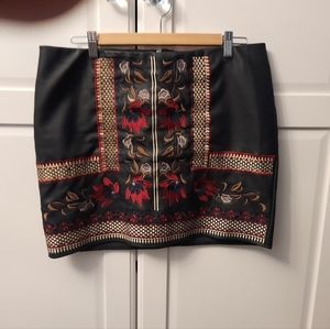Vegan leather embroidered skirt